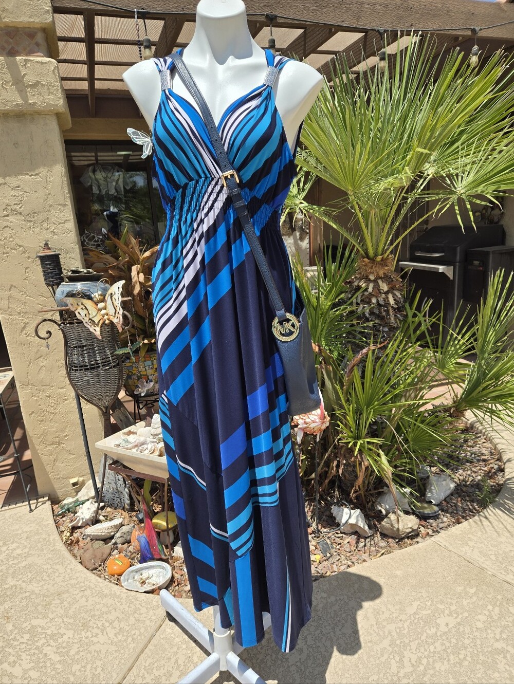 Chico's Blue & Navy Striped Maxi Sadie Dress SIZE 3